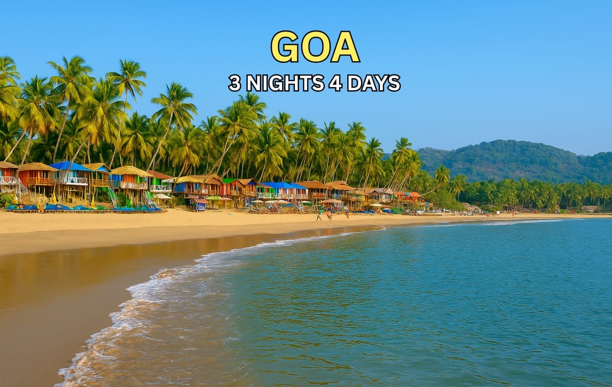 Goa tour package from Kerala by Tourfly -Beautiful beach view with palm trees and shacks in Goa