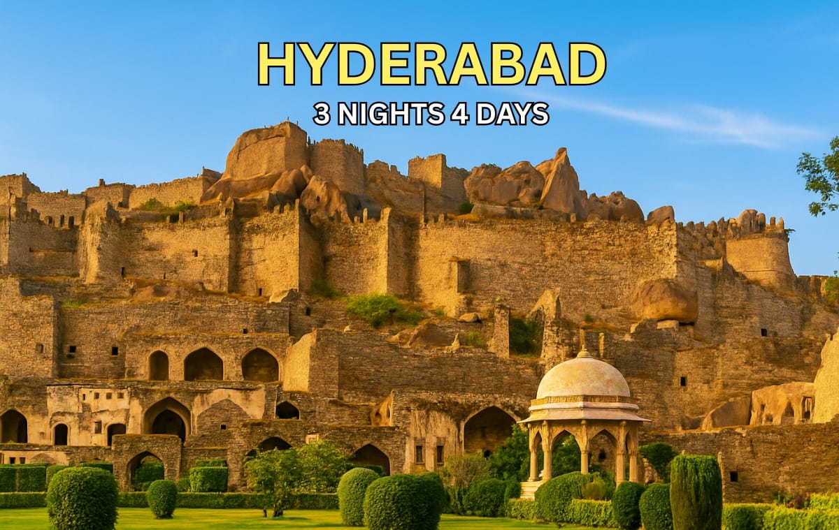 Hyderabad tour package from Kerala by Tourfly - Charminar and cityscape of Hyderabad at sunset