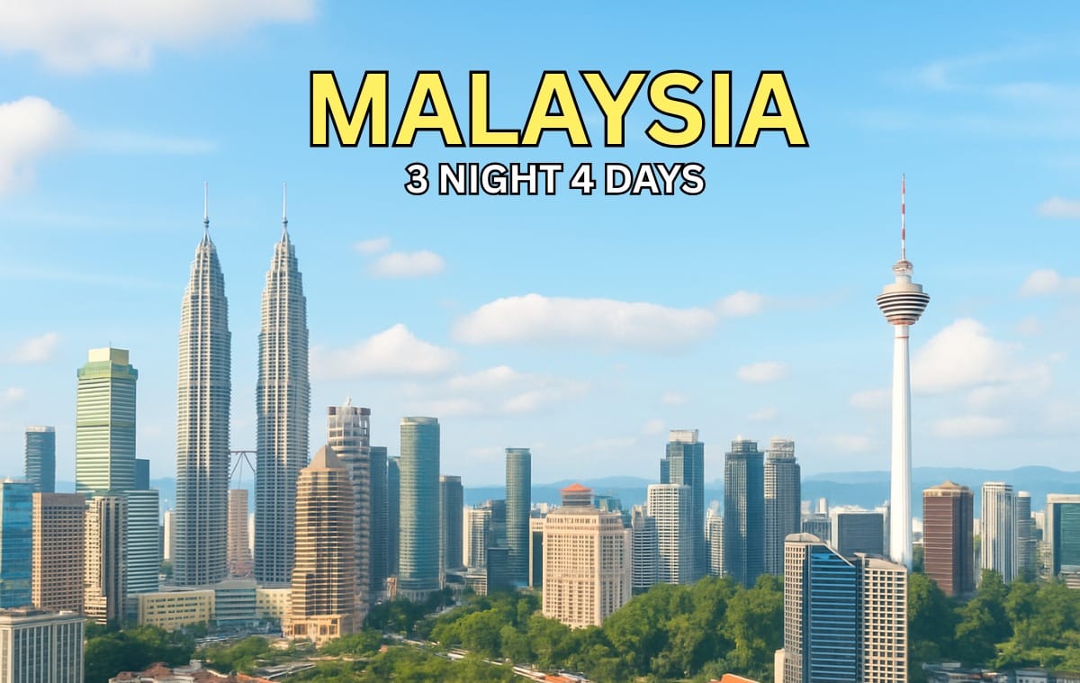 Family tour to Batu Caves Malaysia from Kerala – vibrant staircase, golden statue, and limestone cliffs in daylight